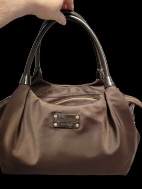 Kate Spade EUC VTG Stevie Basic Nylon/Patent Chocolate Satchel Shoulder Bag